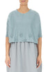 Flowers Decorated Sky Blue Linen Jumper 1
