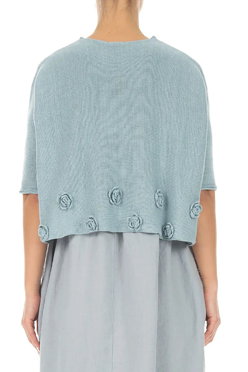Flowers Decorated Sky Blue Linen Jumper 2