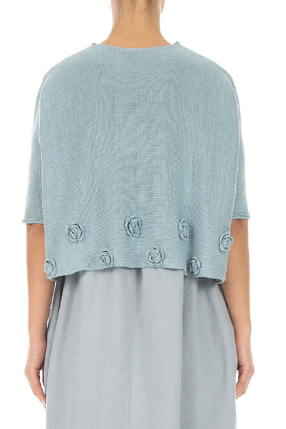 Flowers Decorated Sky Blue Linen Jumper 2