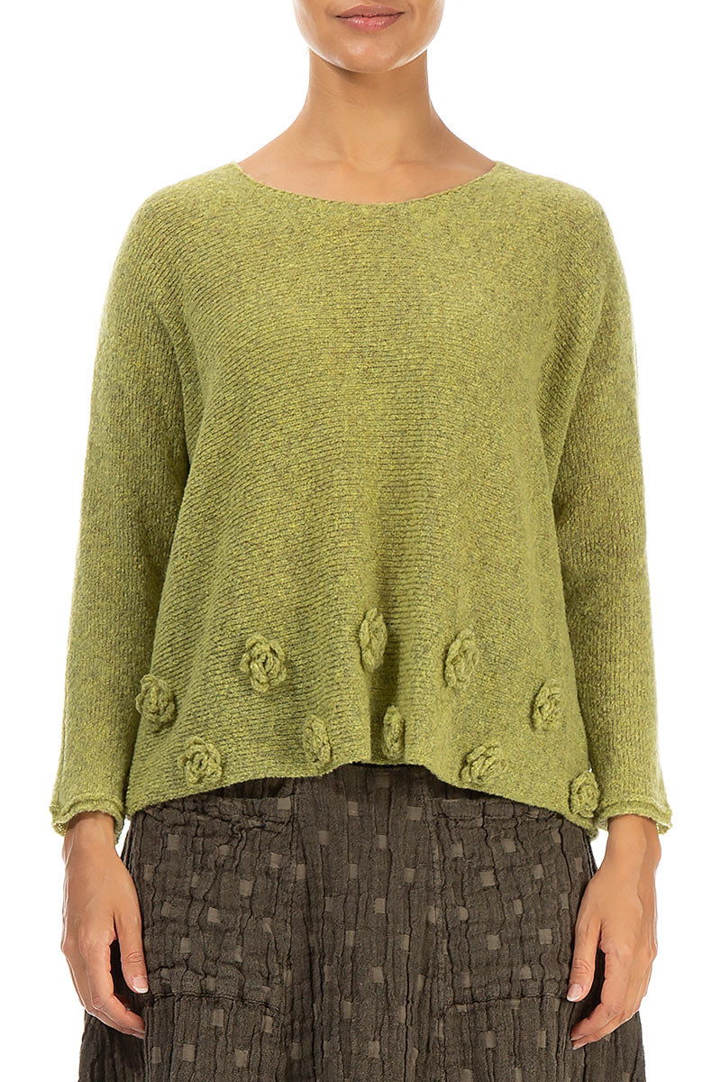 Flowers Golden Lime Wool Sweater