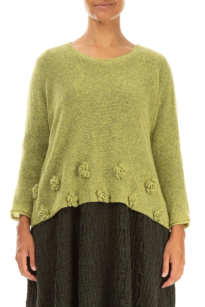 Flowers Golden Lime Wool Sweater 1