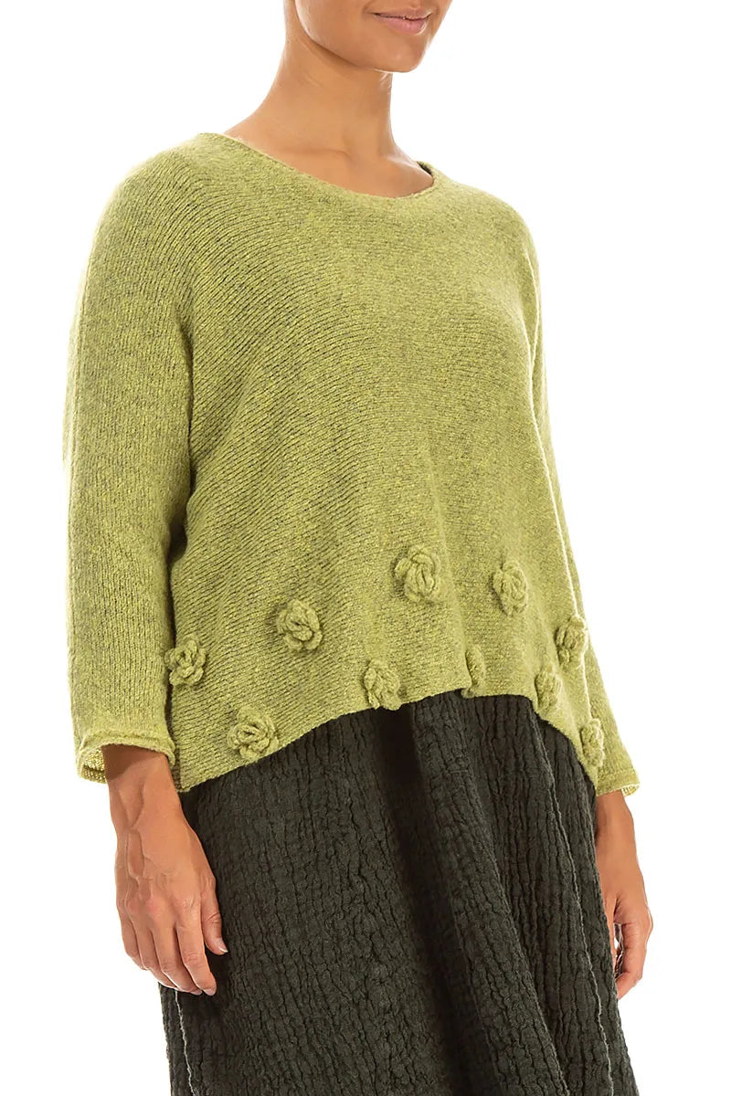 Flowers Golden Lime Wool Sweater 3