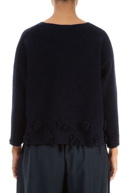 Flowers Midnight Blue Wool Sweater