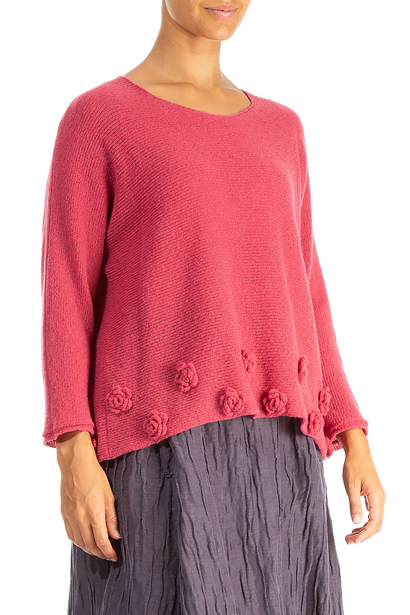 Flowers Pink Punch Wool Sweater