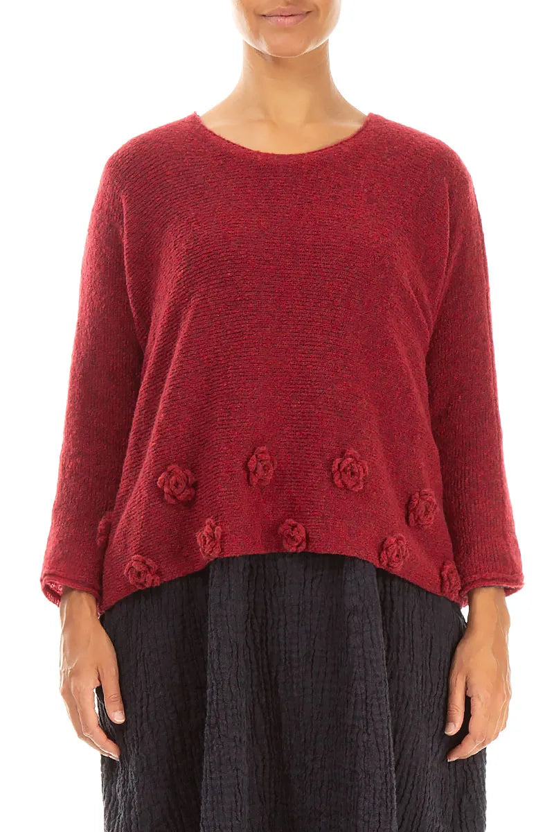 Flowers Ruby Red Wool Sweater 1