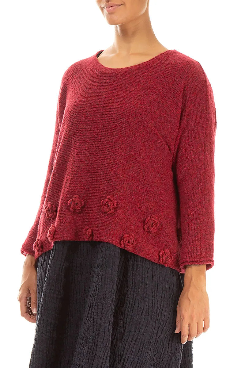 Flowers Ruby Red Wool Sweater 3