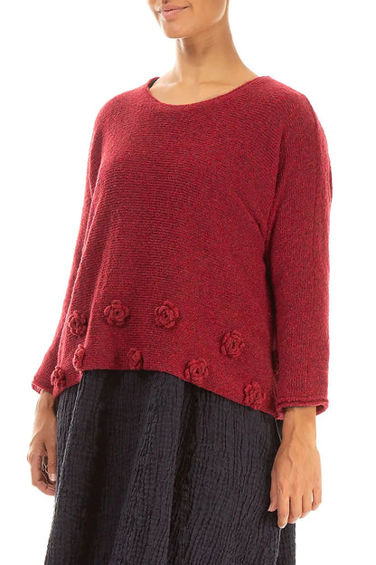 Flowers Ruby Red Wool Sweater 3