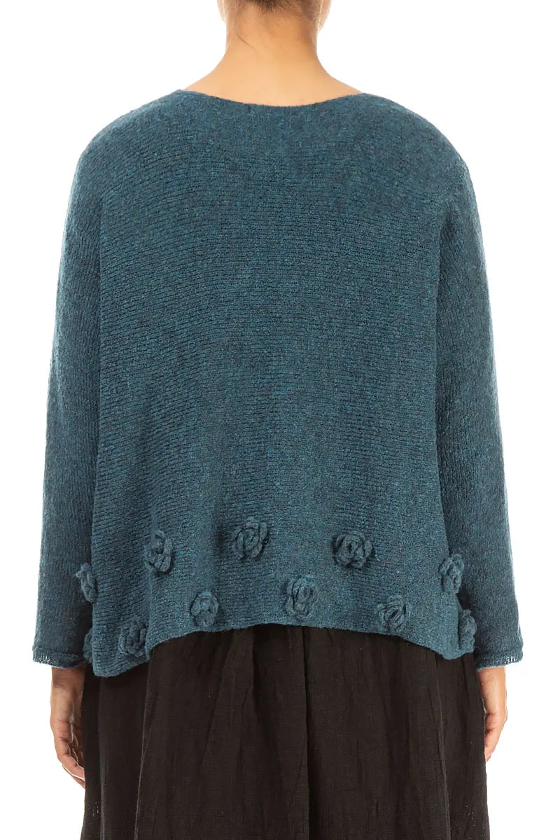 Flowers Teal Wool Sweater