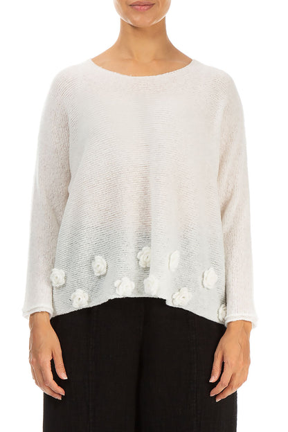 Flowers White Wool Sweater