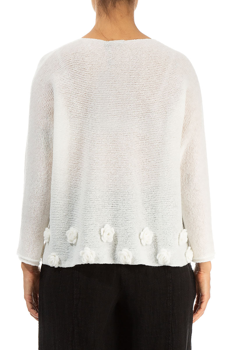 Flowers White Wool Sweater