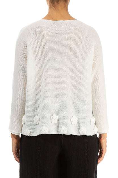 Flowers White Wool Sweater