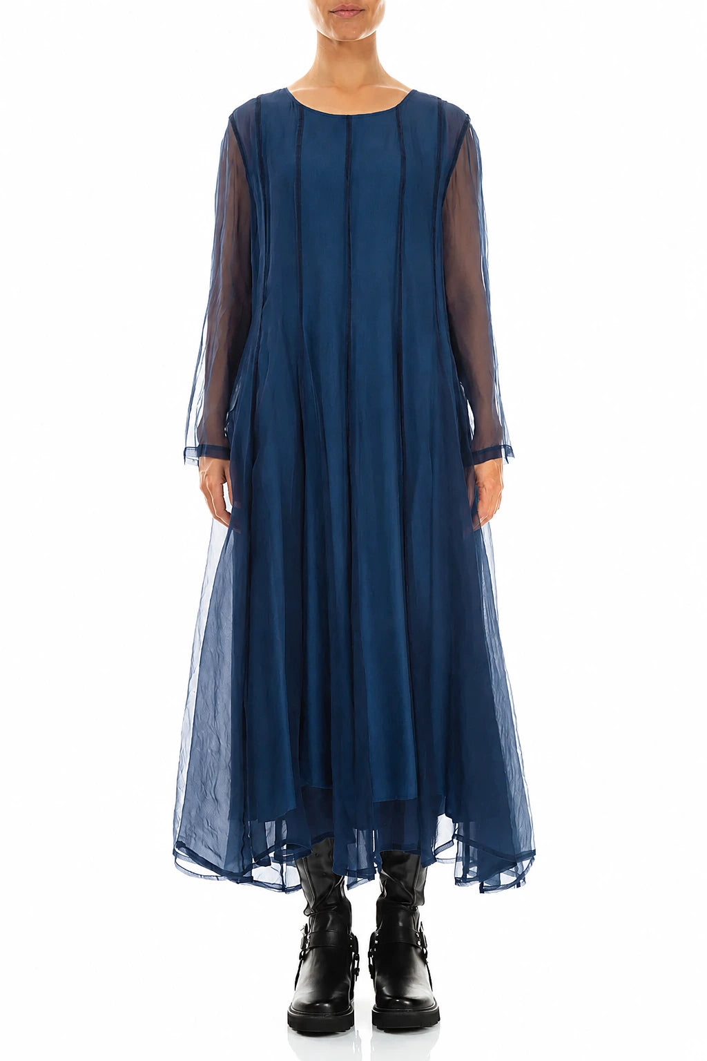 Flowing Azure Silk Chiffon Dress