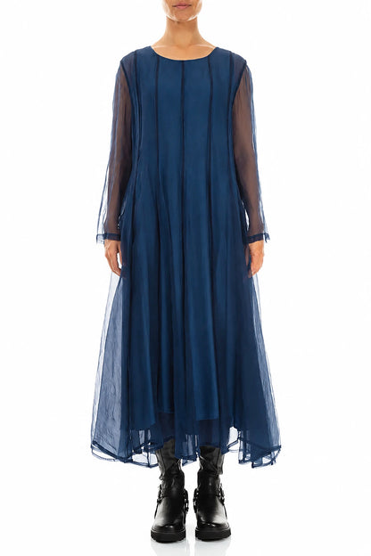 Robe fluide en mousseline de Soie bleu azur