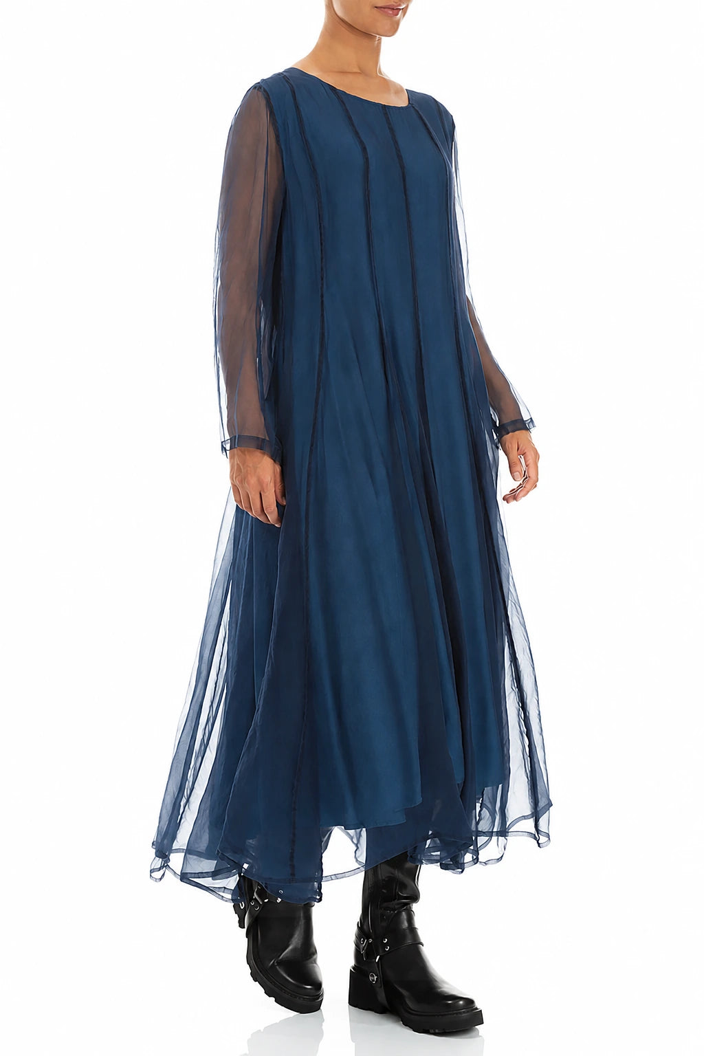 Robe fluide en mousseline de Soie bleu azur