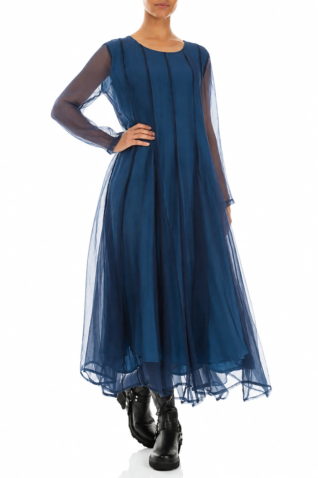 Robe fluide en mousseline de Soie bleu azur