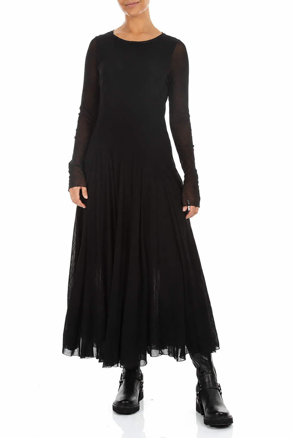 Flowing Black Mesh Soft Cotton Dress 4
