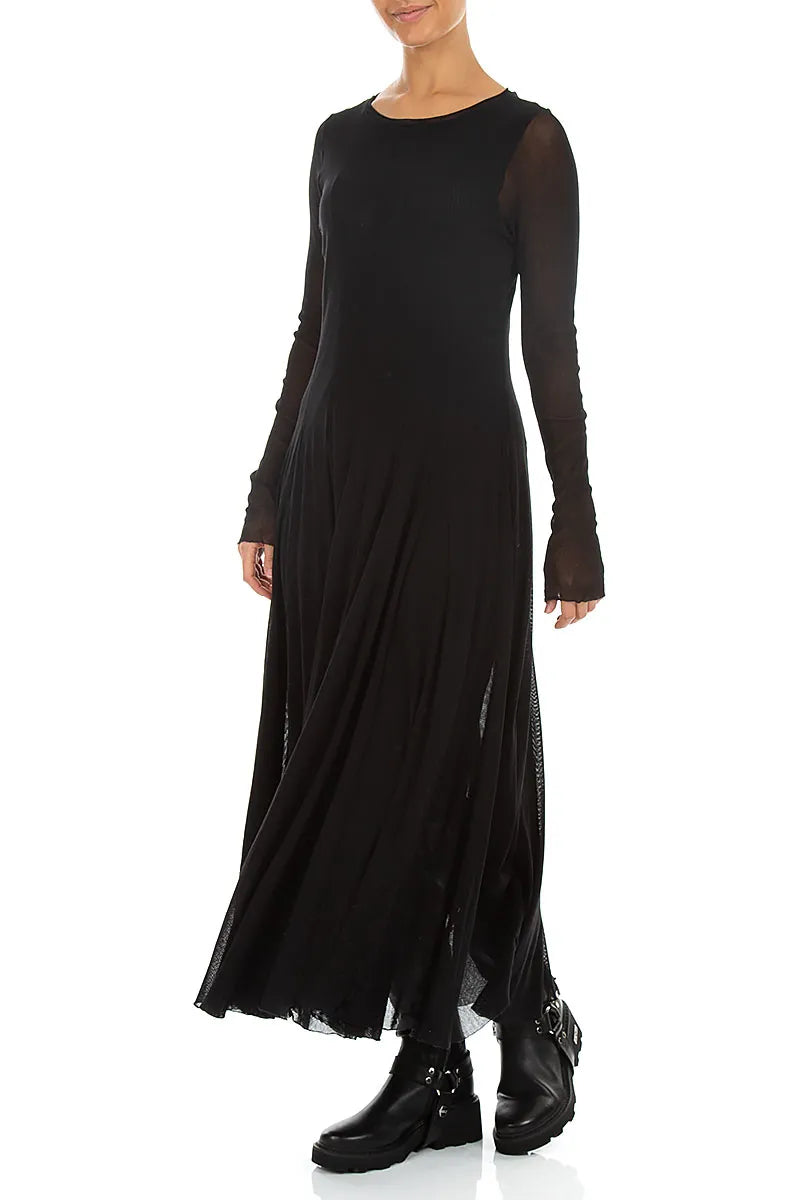 Flowing Black Mesh Soft Cotton Dress 3