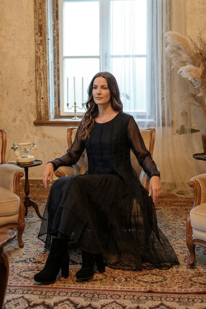 Flowing Black Silk Chiffon Dress 1