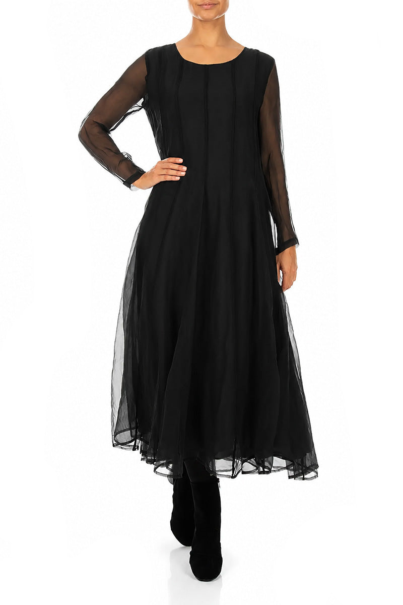 Flowing Black Silk Chiffon Dress