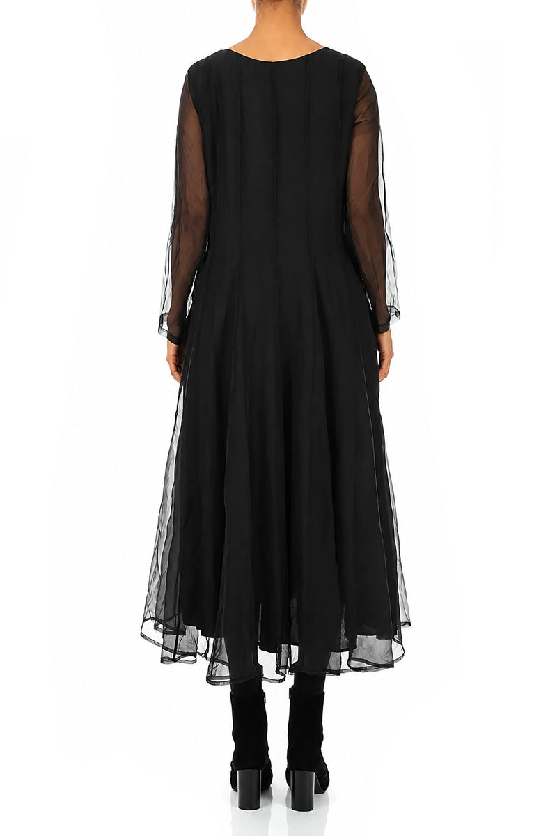 Flowing Black Silk Chiffon Dress