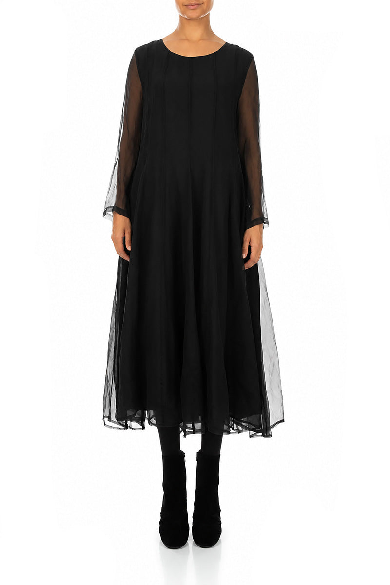 Flowing Black Silk Chiffon Dress
