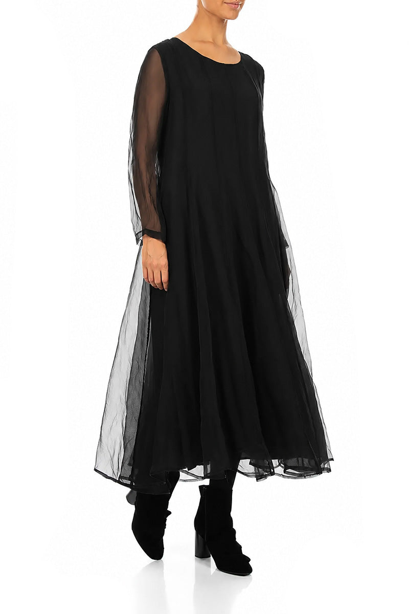 Flowing Black Silk Chiffon Dress