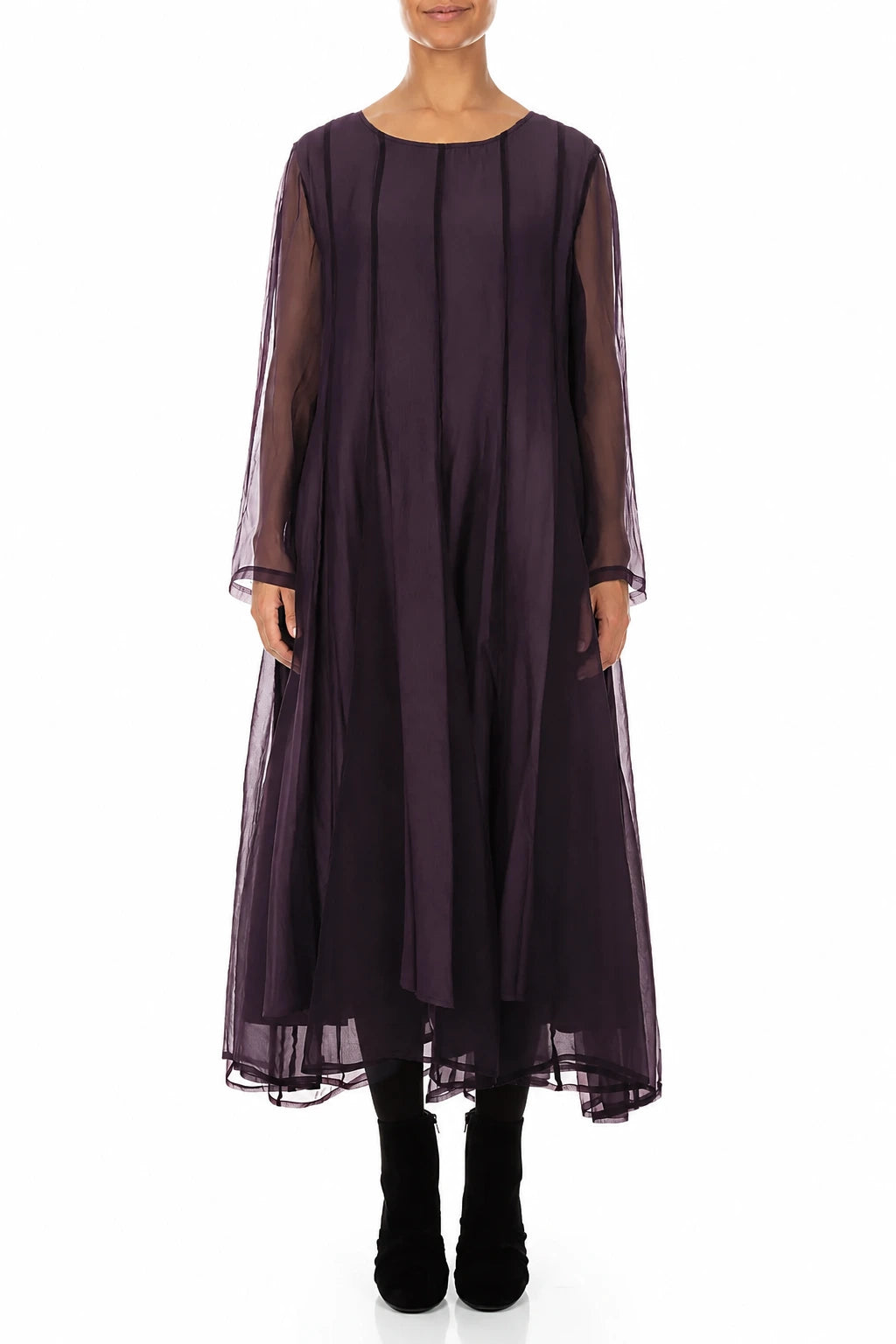 Flowing Deep Plum Silk Chiffon Dress