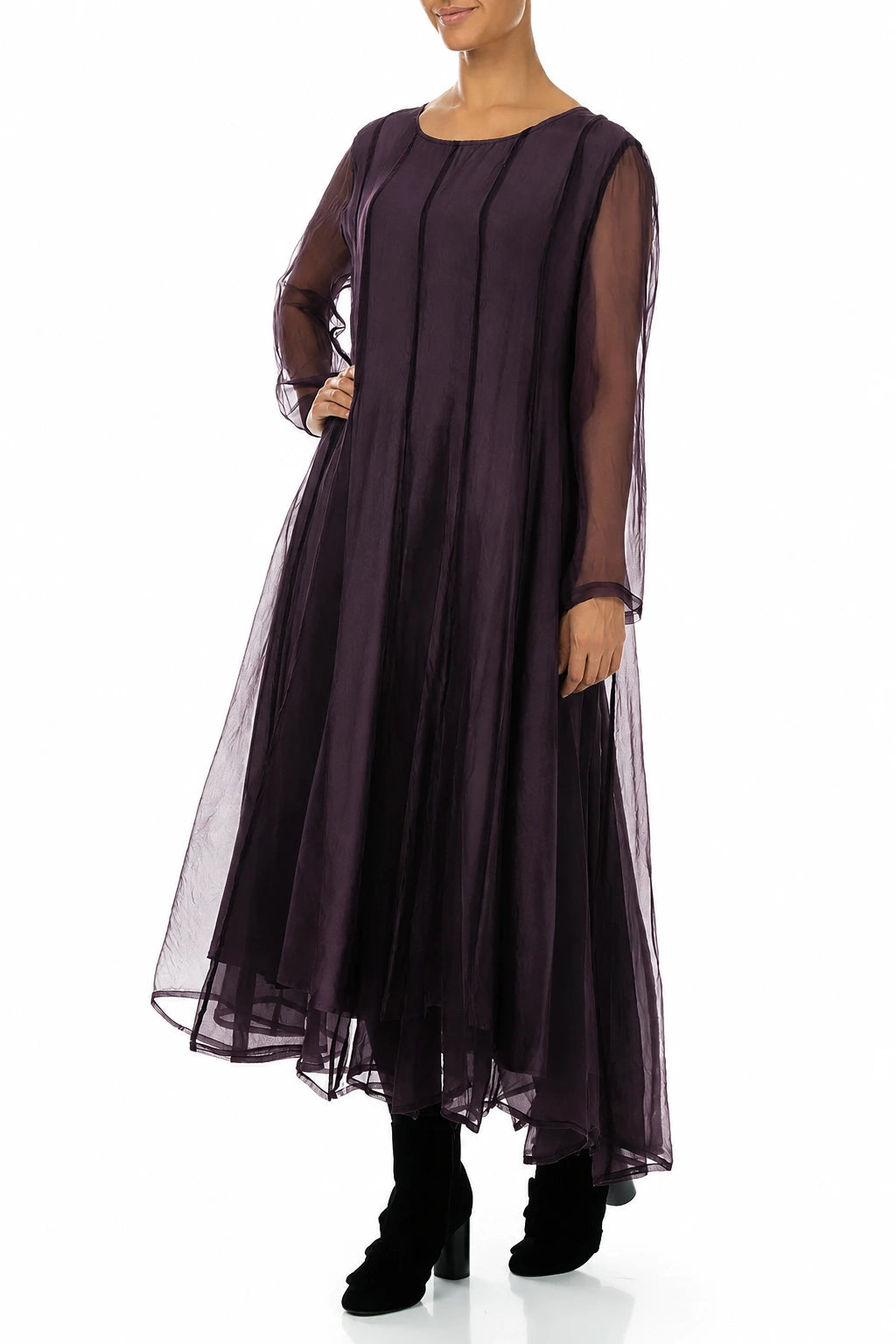 Flowing Deep Plum Silk Chiffon Dress