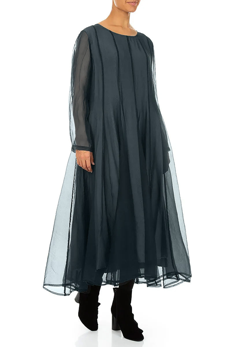 Flowing Deep Turquoise Silk Chiffon Dress