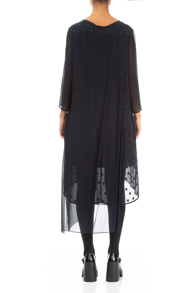 Flowing Dotty Dark Forest Silk Dress 2