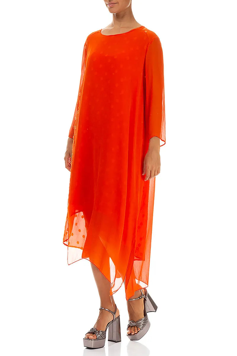 Flowing Dotty Flame Orange Silk Dress 3