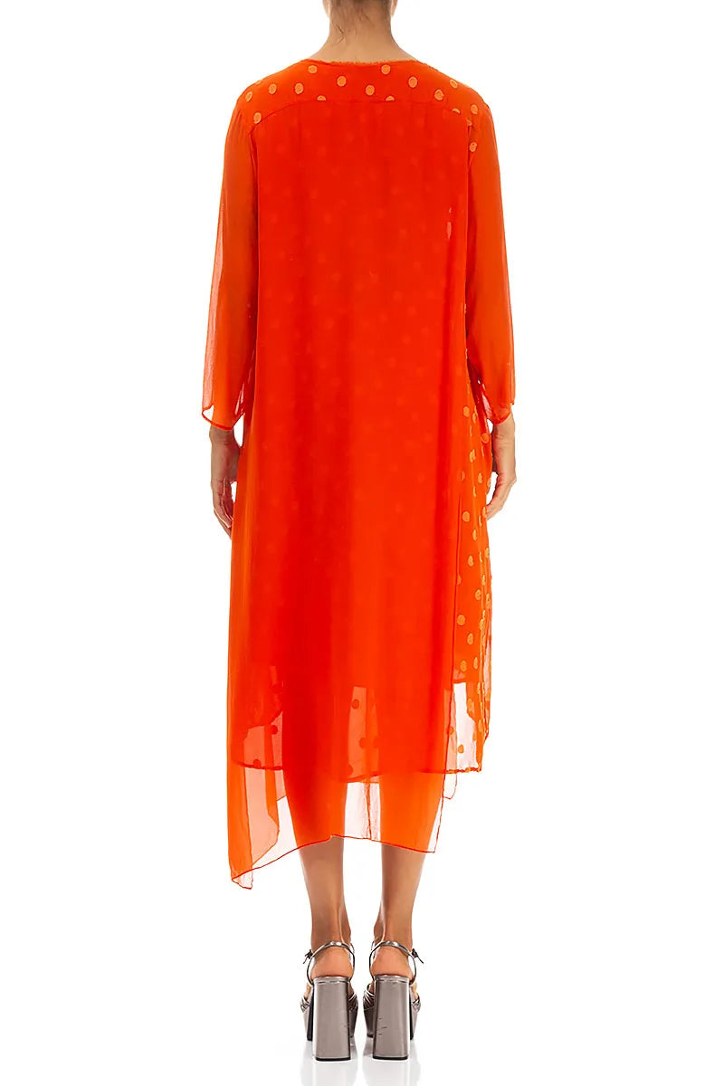 Flowing Dotty Flame Orange Silk Dress 2