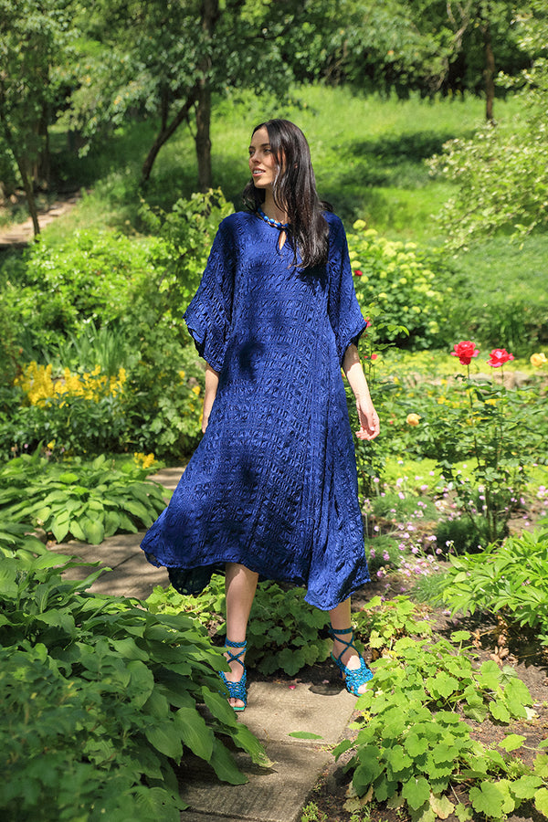 Flowing Navy Layered Silk Dress