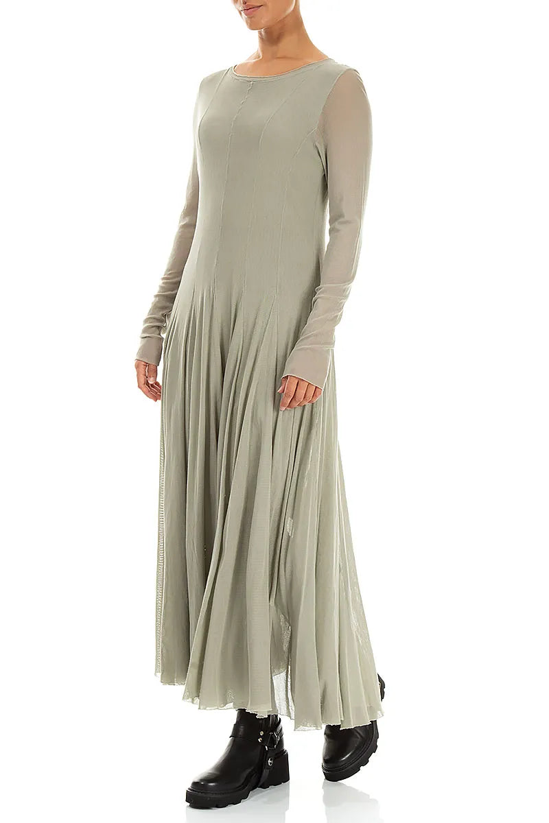 Flowing Olive Mesh Soft Cotton Dress 3