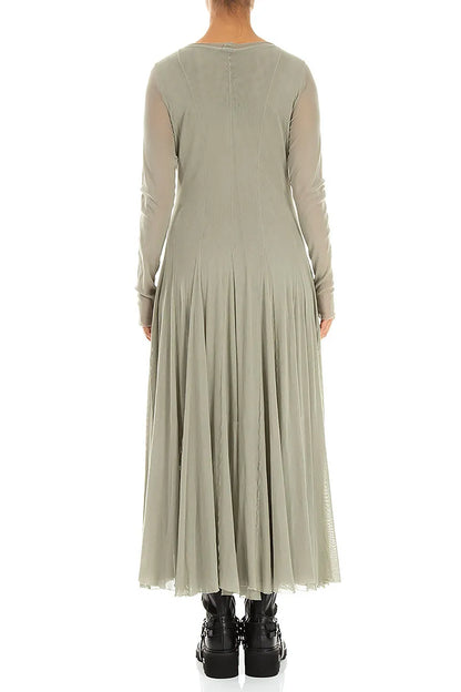 Flowing Olive Mesh Soft Cotton Dress