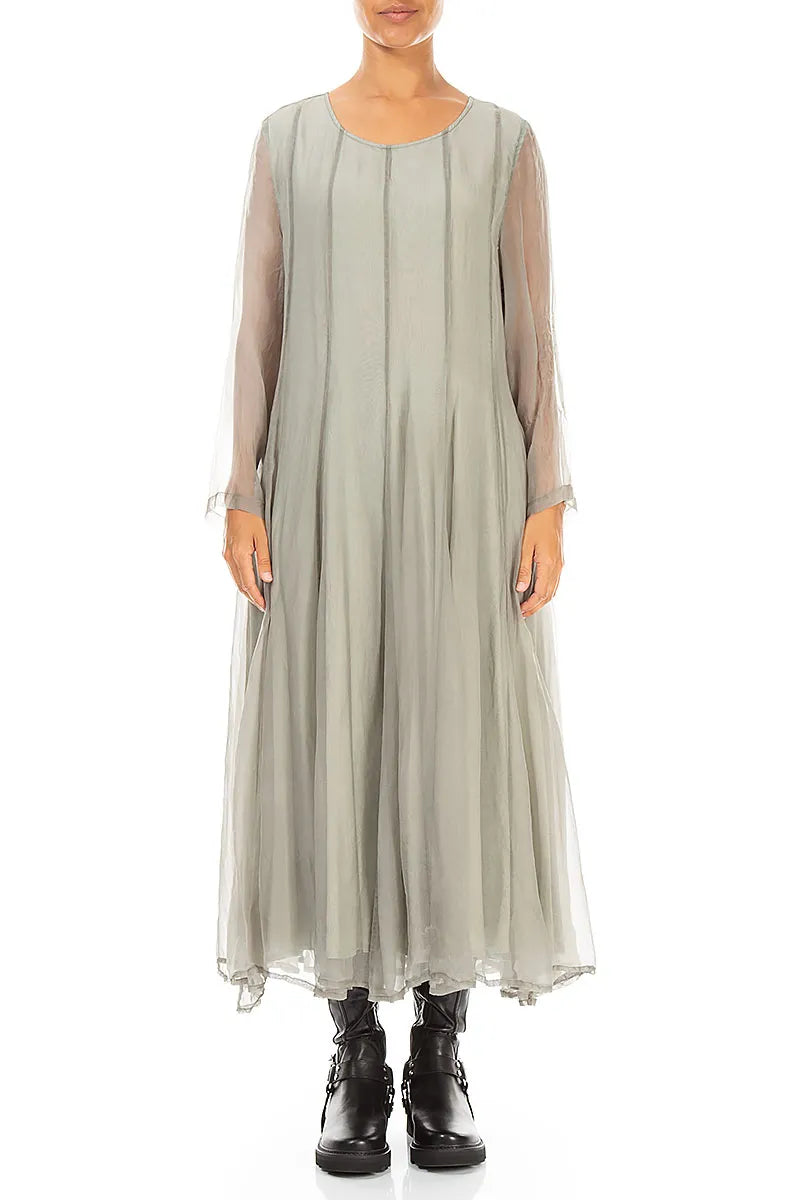Flowing Olive Grey Silk Chiffon Dress 1