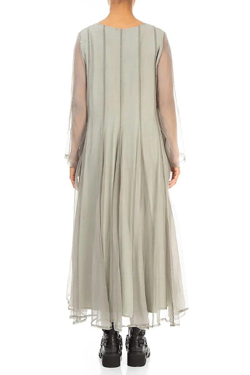 Flowing Olive Grey Silk Chiffon Dress 2