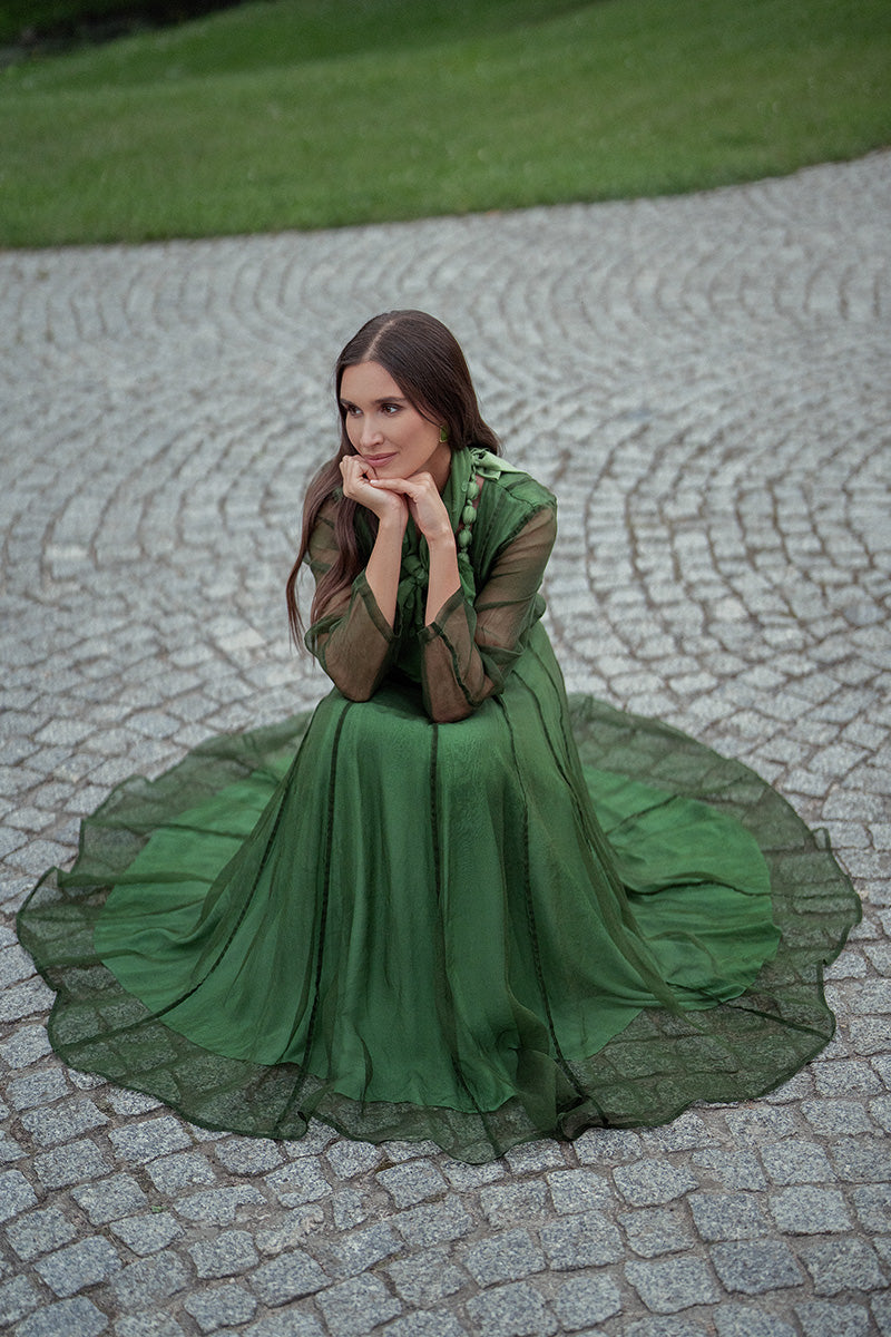 Flowing Shamrock Green Silk Chiffon Dress 1
