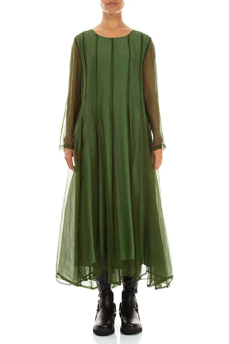 Flowing Shamrock Green Silk Chiffon Dress 2