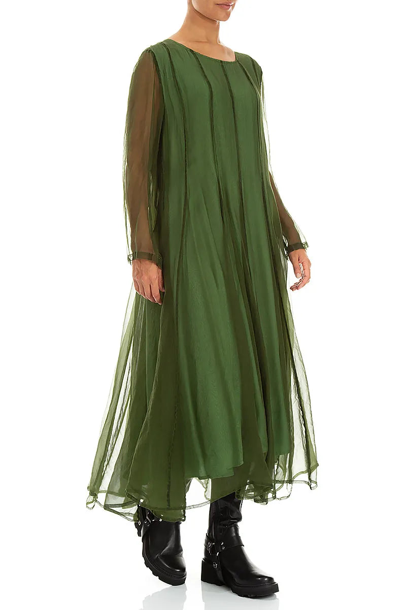 Flowing Shamrock Green Silk Chiffon Dress 4
