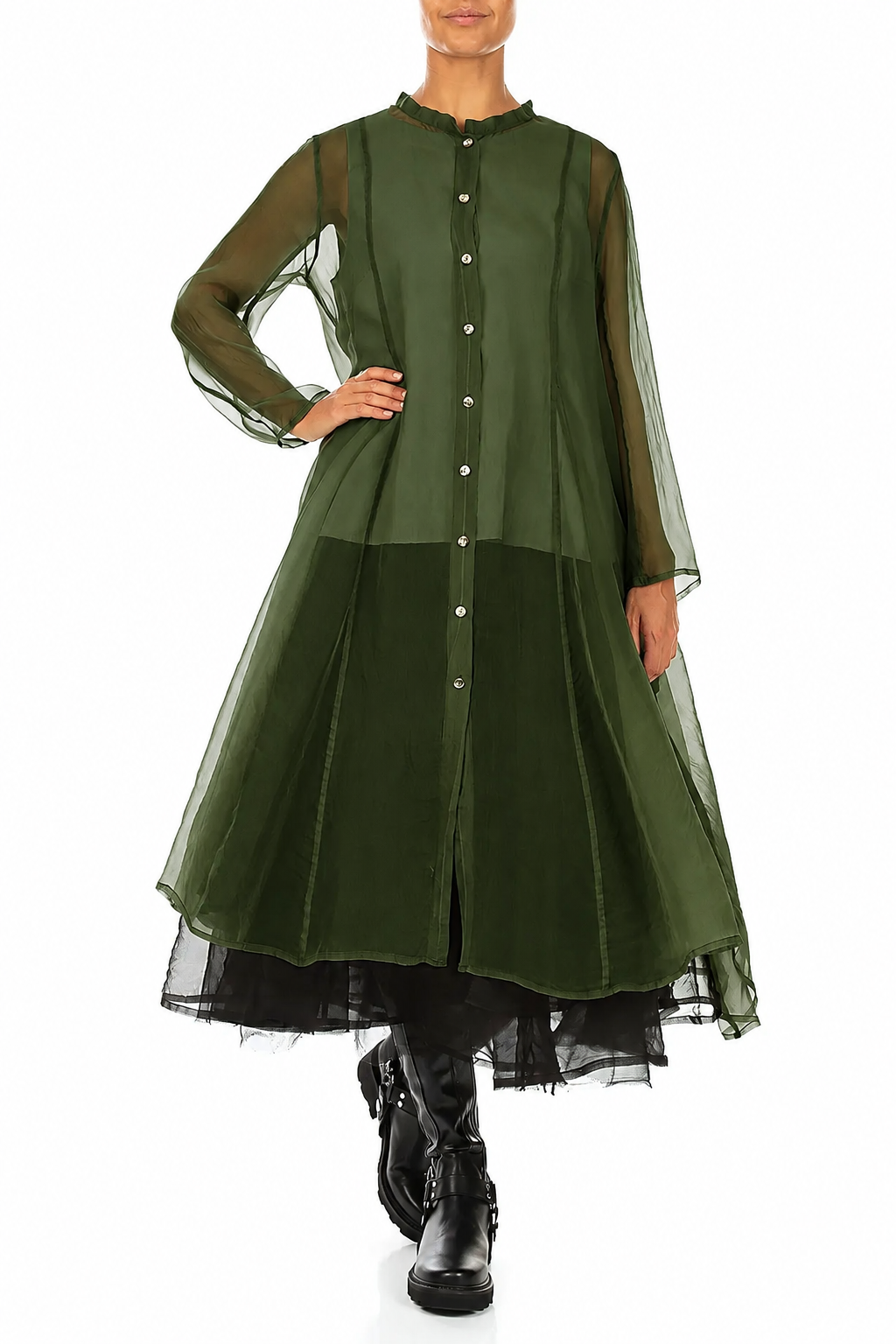 Flowing Shamrock Green Silk Chiffon Jacket 4