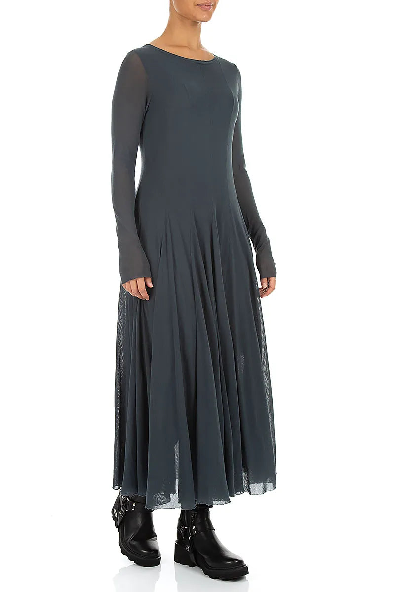 Flowing Slate Mesh Soft Cotton Dress 4