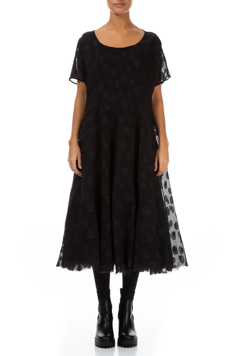 Flowy Black Bubbles Silk Dress