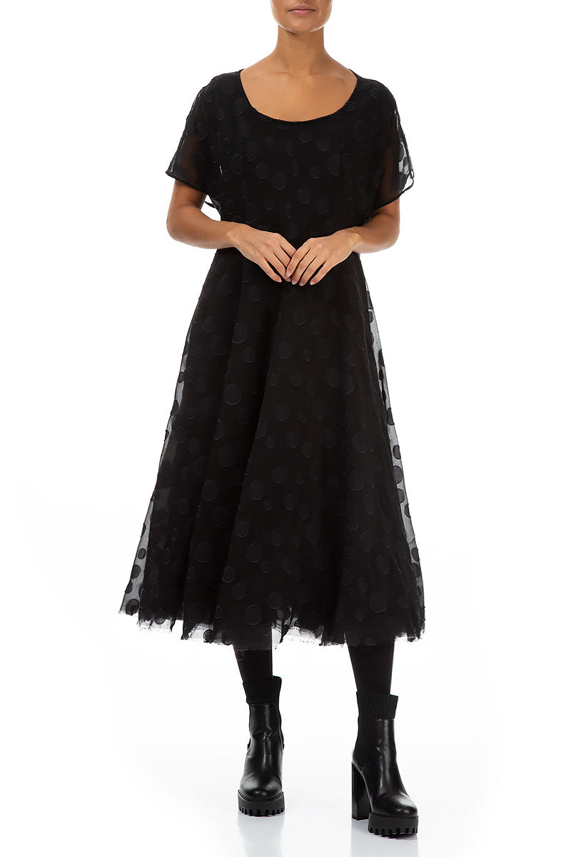 Flowy Black Bubbles Silk Dress