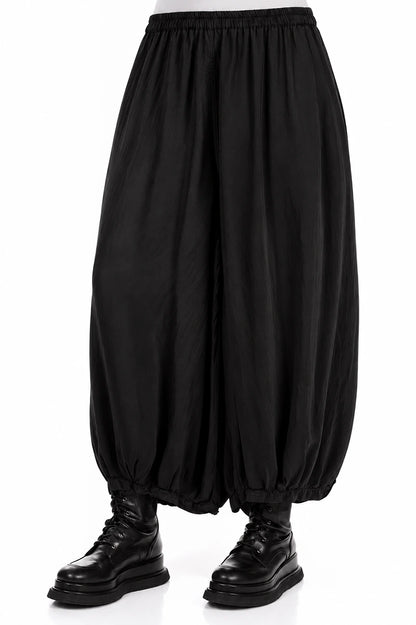 Flowy Black Silk Bamboo Trousers 3