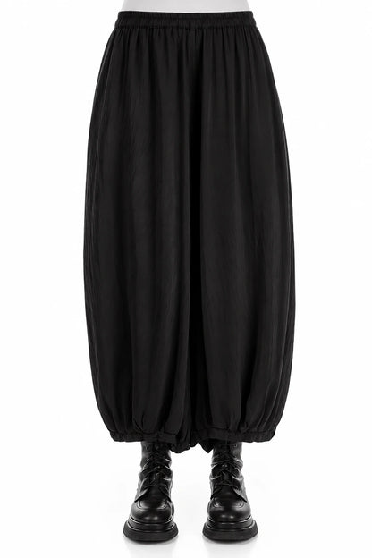 Flowy Black Silk Bamboo Trousers 1