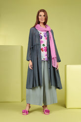 Flowy Buttoned Graphite Silk Cotton Jacket 7