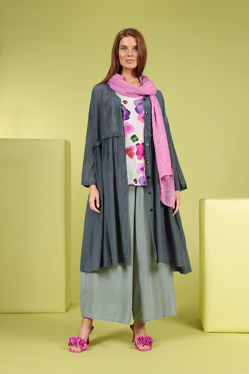 Flowy Buttoned Graphite Silk Cotton Jacket 7