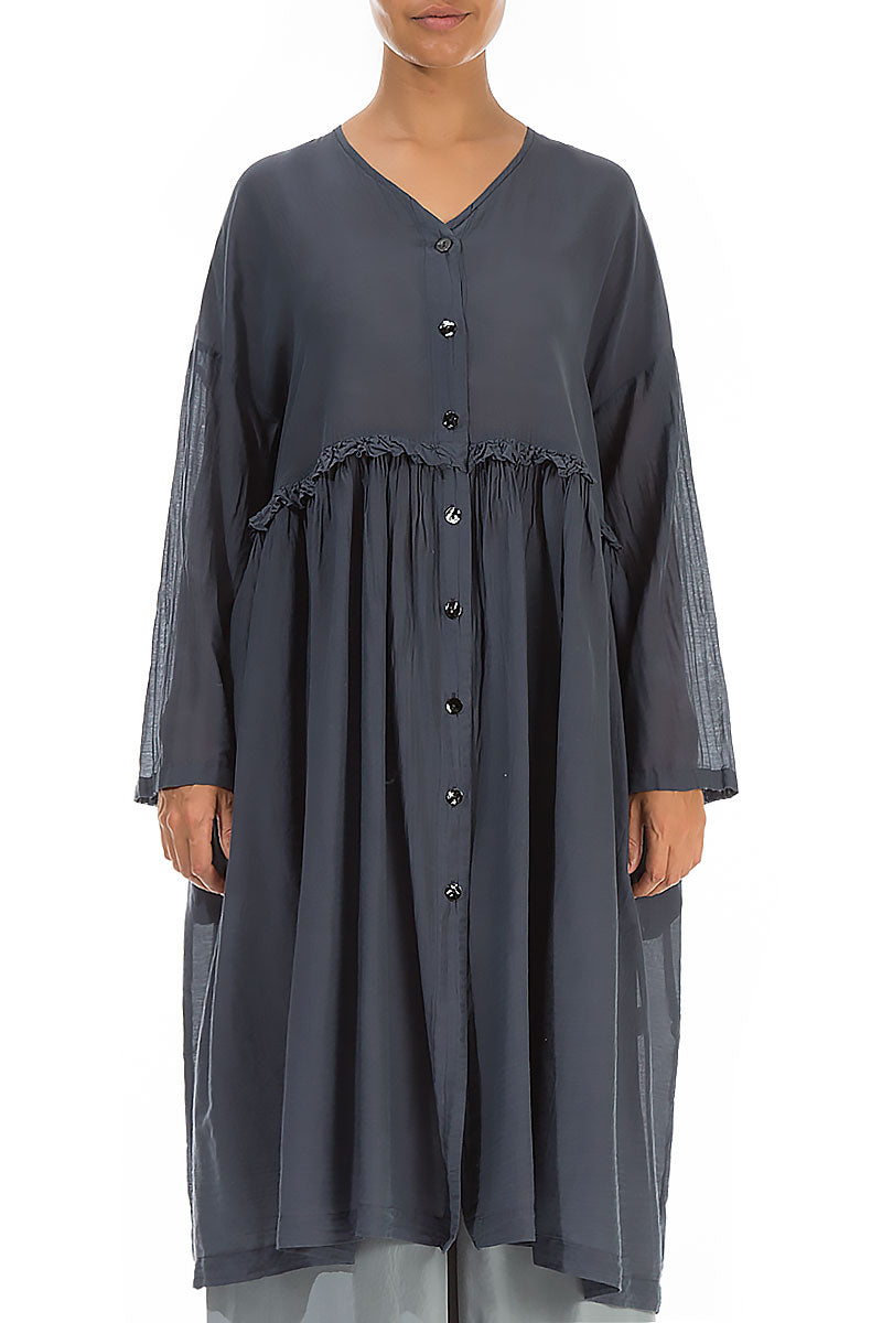 Flowy Buttoned Graphite Silk Cotton Jacket 1