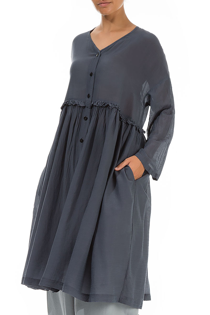 Flowy Buttoned Graphite Silk Cotton Jacket 3